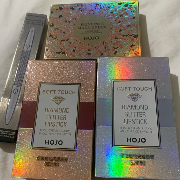 Rhinestone Diamond Silver and Gold Eyeshadow, Eyebrow Pencil and 2 Lipsticks NIB - Picture 3 of 16